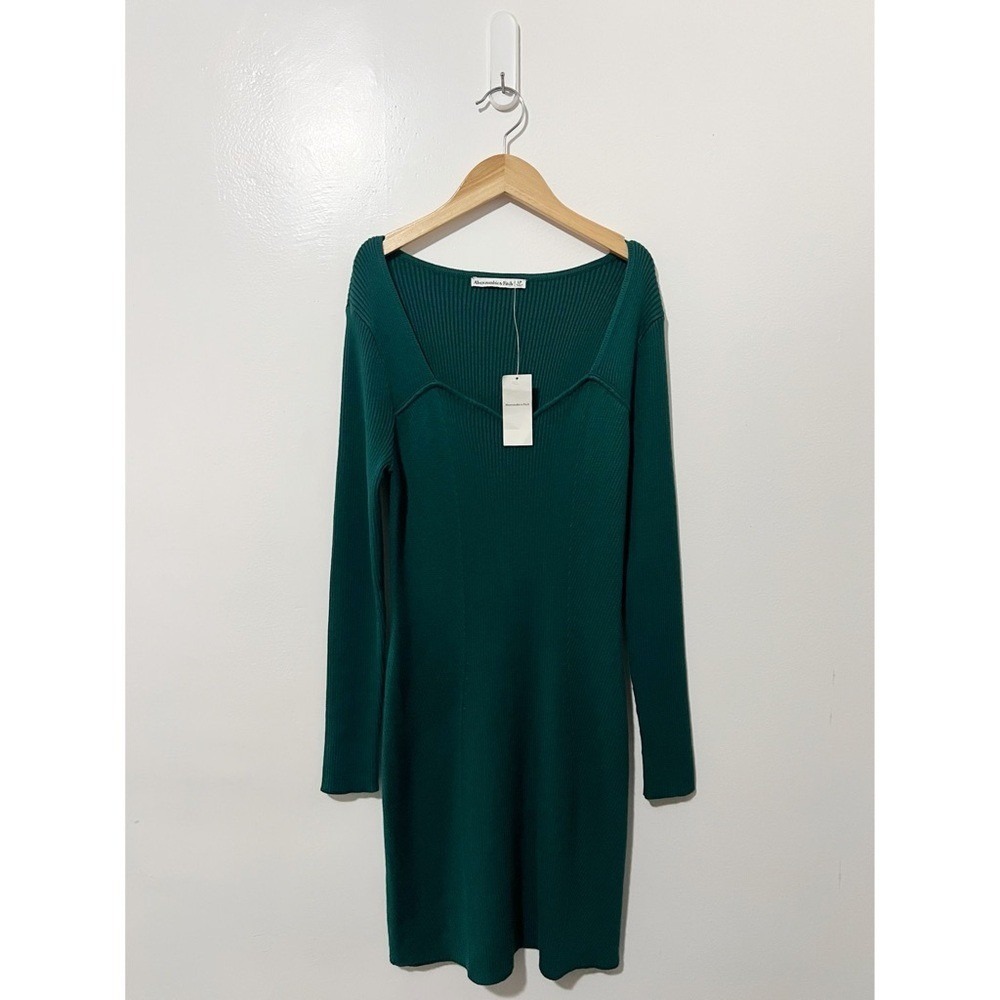 Abercrombie & Fitch Green Sweetheart Neck Ribbed Mini Dress LP NWT